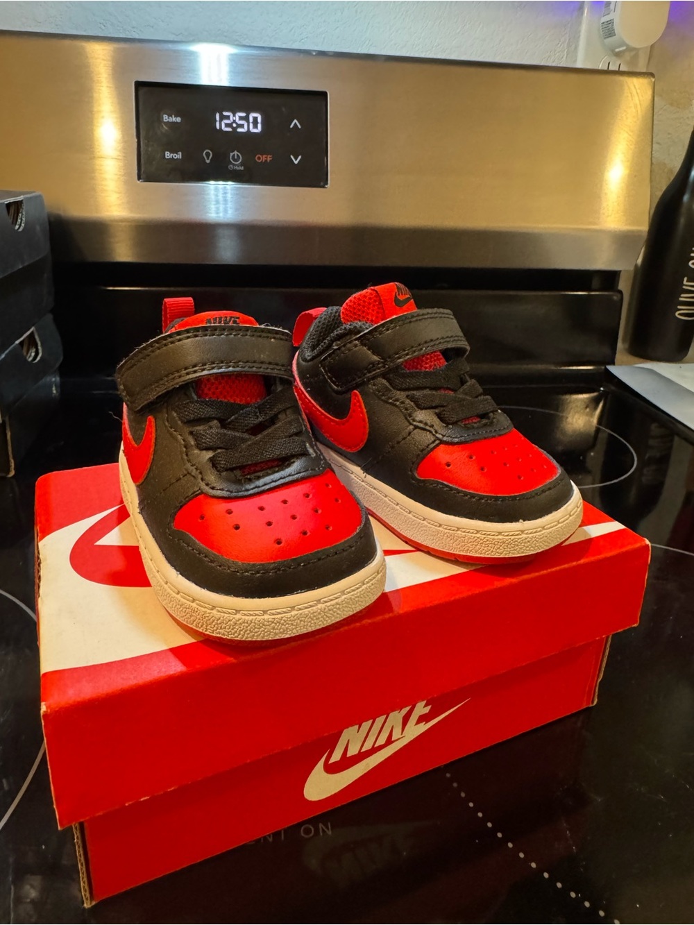 Nike Court Borough Low 2 Toddler Red and Black Velcro Sneakers